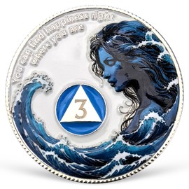 3 Year Sobriety Coin Sea Wave AA Coins Addiction Recovery AA NA Chips and Medallions 1-15 Years Clean and Sober Alcoholics Anonymous Gifts for Women Men