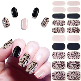 Semi Cured Gel Nail Strips 20 Pcs Long Lasting Animal Print Gel Nail Stickers with Prep Pads, Nail File & Wood Stick Salon-Quality DIY Manicure UV Lamp Required