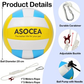 ASOCEA Soft Tetherball and Rope,Outdoor Backyard Toy for Large Medium Small Dogs Kids and Adults,Includes Carabiner & Pump,Compatible with All Tetherball Poles