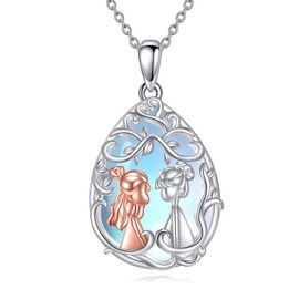 YFN Sister Necklace 925 Sterling Silver Moonstone Sister Necklace Sterling Silver Tree of Life Sister Gifts from Birthday Necklace Gift for Sisters, Sterling Silver, Moonstone