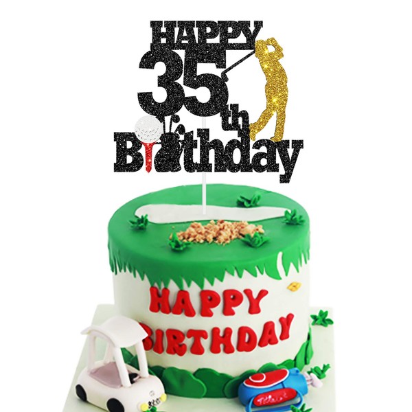 Decoración para tarta de 50 cumpleaños de golf con purpurina negra – Suministros de decoración para fiestas temáticas deportivas, decoración para tarta de 50 cumpleaños para los amantes del golf, decoración de 50 cumpleaños para hombres (50 años)