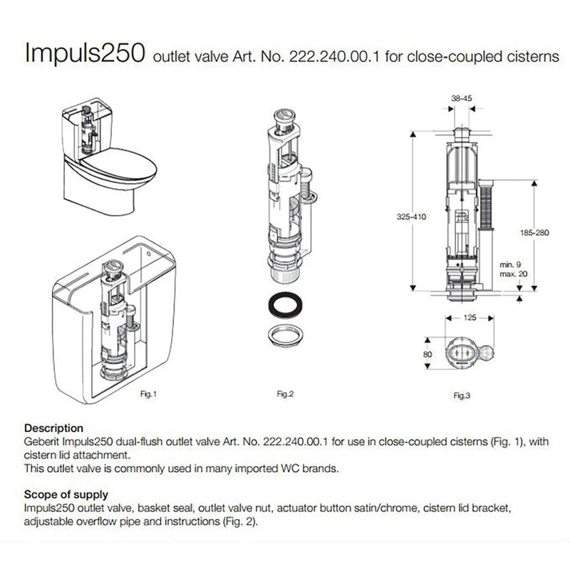 Geberit Impuls 250 Twico 1 Dual Flush Valve Toilet Cistern