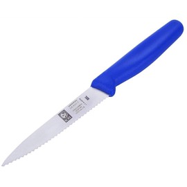 ICEL 4 Inch Paring Knife, Serrated Edge - Point Tip - High Carbon German Stainless Steel Razor-Sharp Blade, Blue Handle