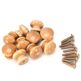 10pcs Wooden Cabinet Knobs, Natural Wooden Round Furniture Pull Handle Kitchen Drawer Cupboard Knob with Screws for Chest of Drawer Kitchen Cupboard Wardrobe Furniture (24MM)