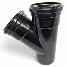 Duraplast UK™ Black 110mm (4 Inch) Soil Pushfit 45 Degree Y Branch Double Socket | BS Certified Durable PVC Fitting for Above & Below Ground Drainage Systems | Easy Installation & Reliable Performance
