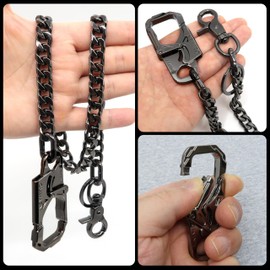 NEWTRO Wallet Chain with Double Action Locking Carabiner, Premium Rack Plating, Keychain for Men Women Biker Pants Jeans (Type A - Gunmetal Black)