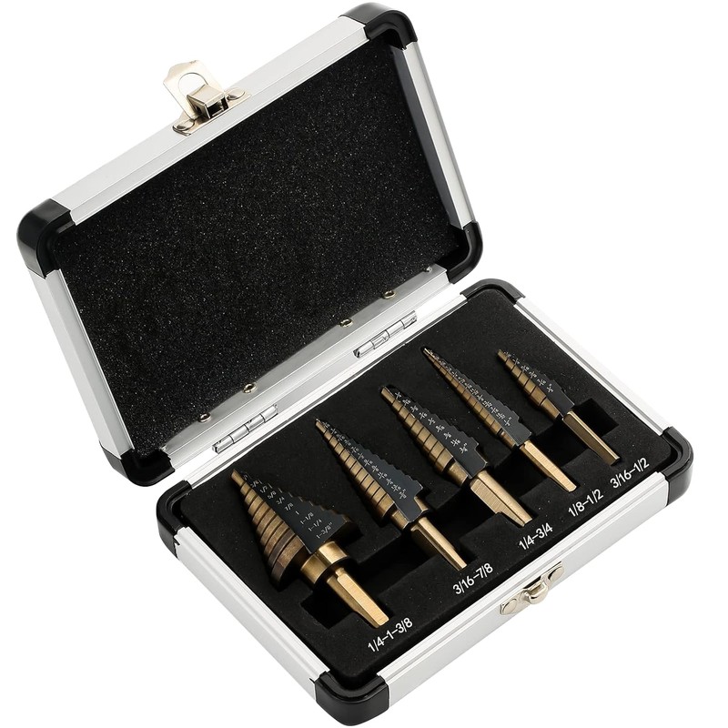 Chazcool Step Drill Bit, 5PCS HSS Titanium Step Drill Bit