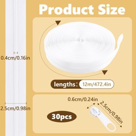 12 m Endless Zip Spiral 3 mm White Includes 30 Metal Sliders Sold by the Metre