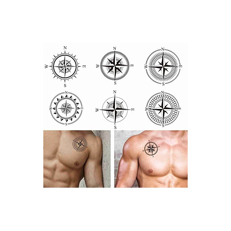 Tattoonova 6 Sheets Temporary Tattoo Men Adults Compass Party Favors
