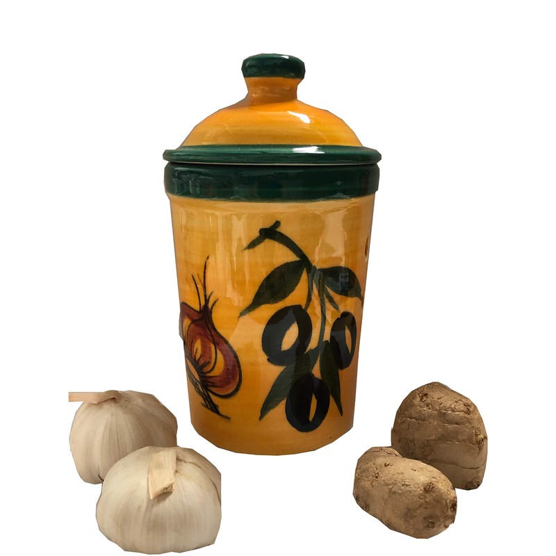 Dark Green Olive Design Garlic Goalkeeper Pot (No 6 Dark