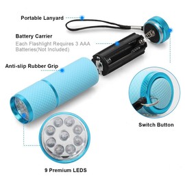4 Pack Mini Torches Mini Flashlights Super Bright 9 LED Pocket Torch with Lanyard & Rubber Grip, Multicolor Small Torches for Camping, Hiking, Emergencies Outdoors