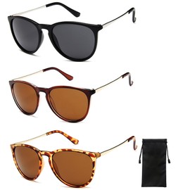 XWCHASA Pack of 3 Classic Retro Sunglasses Women's Polarised Retro Round Sunglasses UV400 Protection Vintage Sunglasses for Men and Women Protection Vintage, black