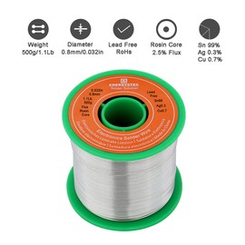 Lead Free Solder Wire Rosin Core Flux 2.5% Flow 0.032in 0.8mm Electric Solder 1.1lb. 500g No Lead Electrical Soldering Wire Sn99 Ag0.3 Cu0.7 for Electronics Soldering