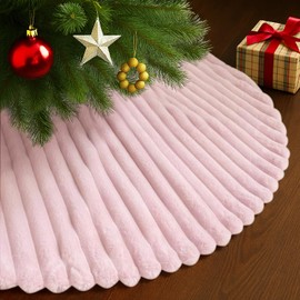 DegGod Faux Fur Christmas Tree Skirts, 36 inches Plush Fluffy Christmas Tree Skirt with Stripe Textured Pattern for Christmas Tree Decorations (90CM, Pink Stripe)