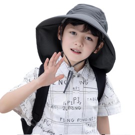 Rosoz Kids Sun Hat with Neck Flap UV Protection Summer Toddler Beach Hat Unisex Ponytail Hat Wide Brim Fishing Hat