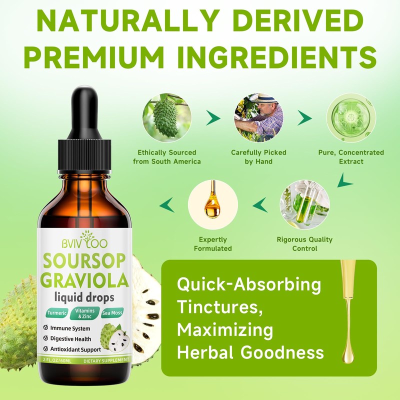 2 Pack Soursop Graviola Liquid Drops - 2000mg Pure Soursop