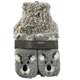 Olivia Rocco Hot Water Bottle & Socks Set Animal Design with Cover 1L Natural Rubber Thermotherapy Long Lasting Warm Winter Gift, Koala