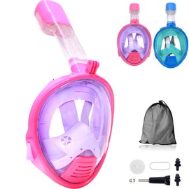 Wsobue Snorkel Mask for Kids,Full Face Diving Mask Anti-Fog, Anti-Leak Dry Top Snorkel Set for Children Aged 5-14 (Pink+Purple XS)
