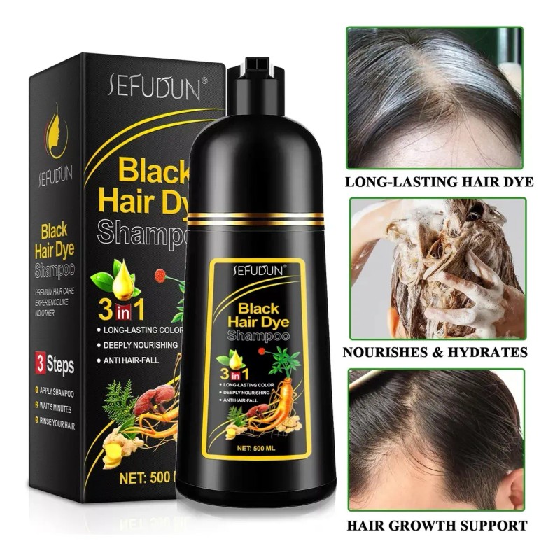 Shampoo Tinte Natural Cubre Canas Negro Nutre Protege