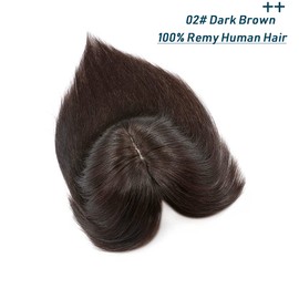 SEGO 100% Remy Human Hair Toppers with Bangs for Women Silk Base Clip in Crown Topper Wiglets Hairpieces for Thinning Hair/Hair Loss Cover Gray Hair 12 Inch 2# Dark Brown 38g