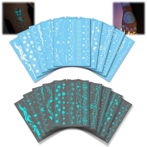 Glow in the Dark Temporary Tattoos, Waterproof Water Transfer, Long-lasting