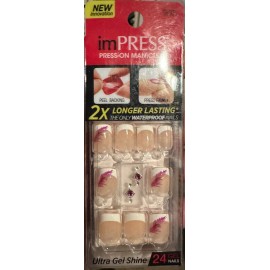 Impress! Impress Gel Manicure Press on Nails Short French Tip pink feather dots charm