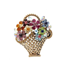 Princess zu Stolberg Series Handmade Vintage Brooch Flower Basket with Flowers Made of Crystals and Antique Gold Look