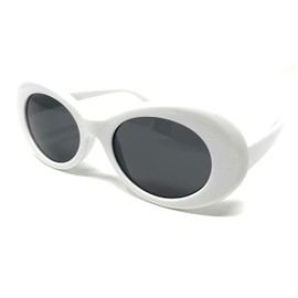 My Shades: Women's Round Retro Oval Sunglasses Color Tint Lenses Clout Goggles (White, Smoke)