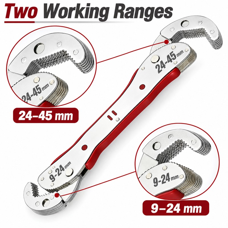 9-45mm Double-Ended Self-Adjusting Universal Wrench, High Carbon Steel Multi-Purpose Spanner