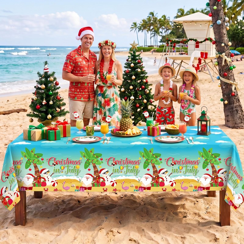 Christmas in July Decorations Tablecloth, 2 Pcs Summer Xmas Table