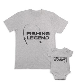 Father's Day Dad and Baby Matching Outfits Clothes Fishing Legend Fishing Rod Fish - Buddy Hook Cotton Dad X-Large Baby Newborn Oxford Gray