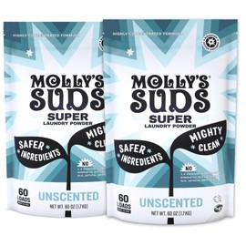 Molly's Suds Unscented Super Powder Detergent | Extra Strength Laundry Soap, Stain Fighting | Sensitive Skin | Simple, Effective Ingredients | 120 Loads Total (2 Pack)