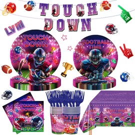 Football Party Decorations Serve 24，Football Plates Napkins Tablecloth Banner Football Party Supplies Tableware Set for Football Game Day Tailgate Party Decorations