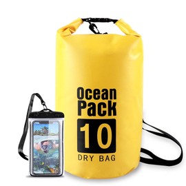 MUNSKT Waterproof Heavy Duty Backpack and Phone Pocket, Foldable Heavy Duty Dry Bag with Adjustable Shoulder Straps, Large Capacity for Swimming, Boating, Kayaking, Rafting, yellow, Hiking backpack