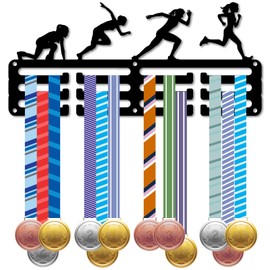 CREATCABIN Track and Field Medal Holder Medal Display Rack Wall Frame Athletics Runner Sports Race Ribbons Hanging Mount Small Hooks for Wall Running Runners Marathon Athlete Medalist 11.4x5.1Inch