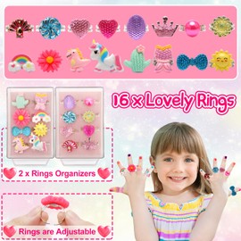 Jewelry Toys-for-Girls,Toddler Girls Toys Age 6-8,Lovely Rings Kids-Toys for 3 4 5 6 7 8 9 10 Year Old Girls,Arts and Crafts Princess Toys for Dress Up,Christmas Birthday Unicorns-Gifts-for-Girls