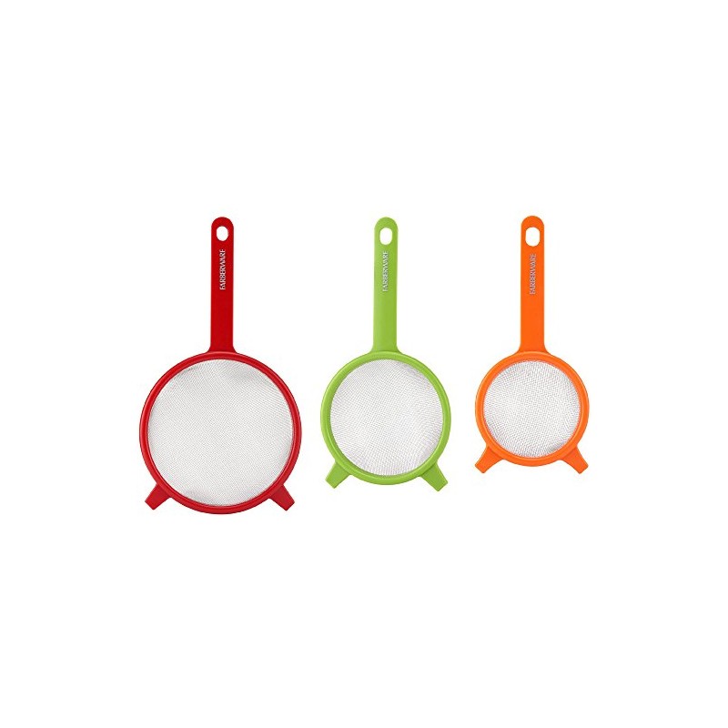 Farberware Set of 3 Strainers. Red, Green and Orange