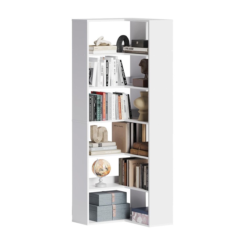 oneinmil Bookcase 6 Tiers with Baffles, Large Corner Bookshelf, 23.62"