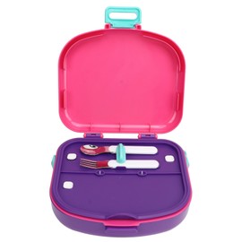 Bento Lunch Box ABS Separate Compartments with Buckle Handle Leakage Proof Air Hole Heat Resistant Bento Box with Spoon Fork Pink
