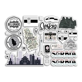 A5 Sticker Sheet Serbia Landmarks Vinyl Stickers - BW Serbian Map Airport Stamp Skyline Flag Travel Holiday City Country Aesthetic #80362
