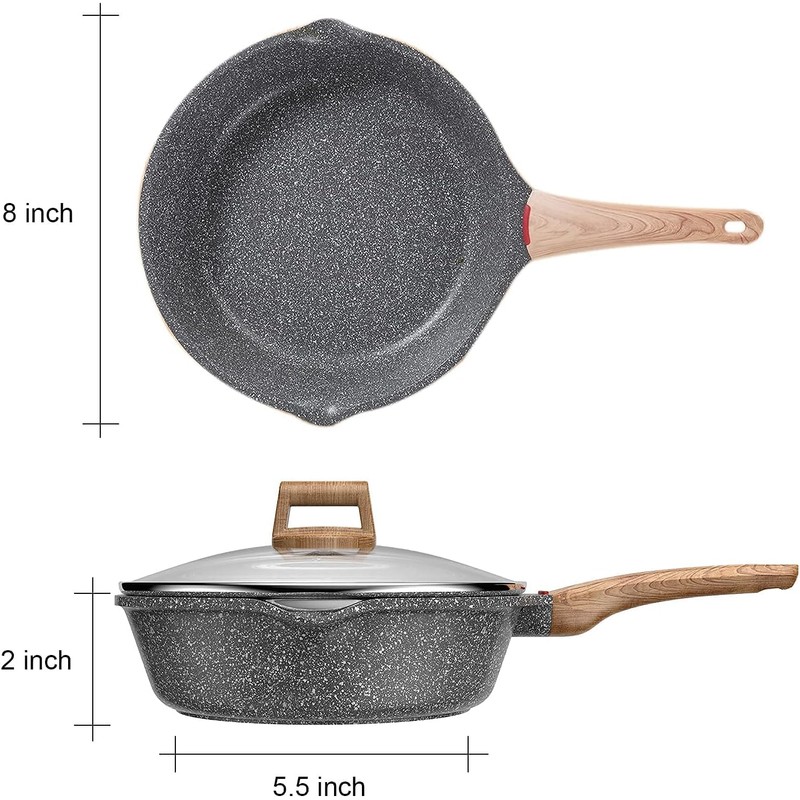 Starunder Induction Nonstick Skillet Frying Pan With Lid,Swiss Granite Omelette