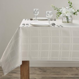 Home Beyond & HB design - Jacquard Plaid Rectangular Polyester Tablecloth, Wrinkle Resistant Waterproof Spillproof Table Cover Protector (60 x 104 Inch, Taupe)
