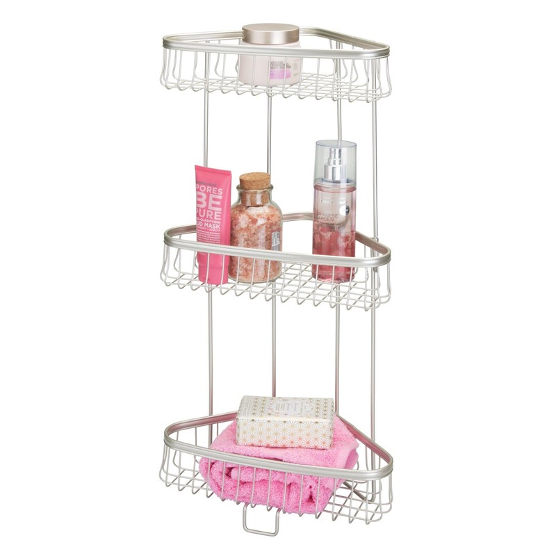 mDesign Metal 3-Tier Bathroom Corner Shower Shelf - Free Standing
