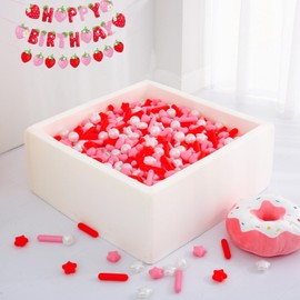 Heopeis Balls for Ball Pit，Plastic Balls with Stars Hearts Strip Shapes 500 Phthalate Free BPA Free for Playhouse, Baby Pool, Play Ball Fun Centers, for Babies, Kids, Toddlers 1-3,Strawberry Colors