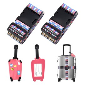 Hivia Pack of 2 Luggage Straps with Address Label, Suitcase Straps, 2 Pieces Suitcase Strap, Cross Strap, Suitcase Strap, TSA Suitcase Tag, Suitcase Webbing, Iridescent Colours