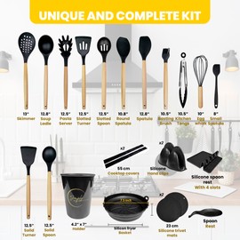 Silicone Kitchen Utensils Set – 23 Pcs Heat Resistant Spatula, Spoon, Whisk, Hand Clips, Spoon Pad, Holder Non-Stick Food Safe Silicone Cooking Utensils Set Kitchen Accessories