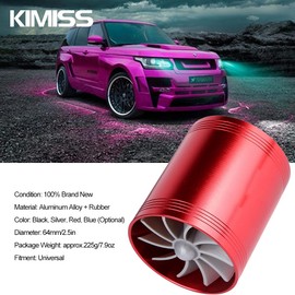 KIMISS Car Air Intake Turbonator Dual Fan Turbines Supercharger Gas Fuel Saver Turbo Super Charger Fuel Saver (Red)