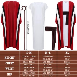 Vinsatin 6 Pcs Mose Costume Satin Pesach Biblical Costumes Accessory Wig Beard Cane for Passover Seder Church Plays Adult(X-Large)