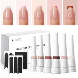 TAYE Jelly Nude Pink French Gel Nail Polish Set, 6 Colors Nude, Pink, Brown, White Gel Nail Polish for French Tip Nails Art Nail, LED Required UV, Art Manicure Salon Diy at Home