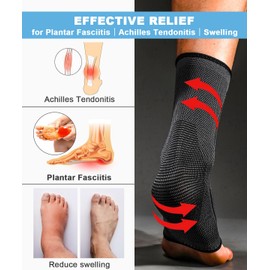 Kuzimua 2 Pack Ankle Support Brace for Plantar Fasciitis, Sprained Ankle, Achilles Tendonitis, Ligament Damage, Sports, Foot Support Socks for Men and Women (2x Black, L)